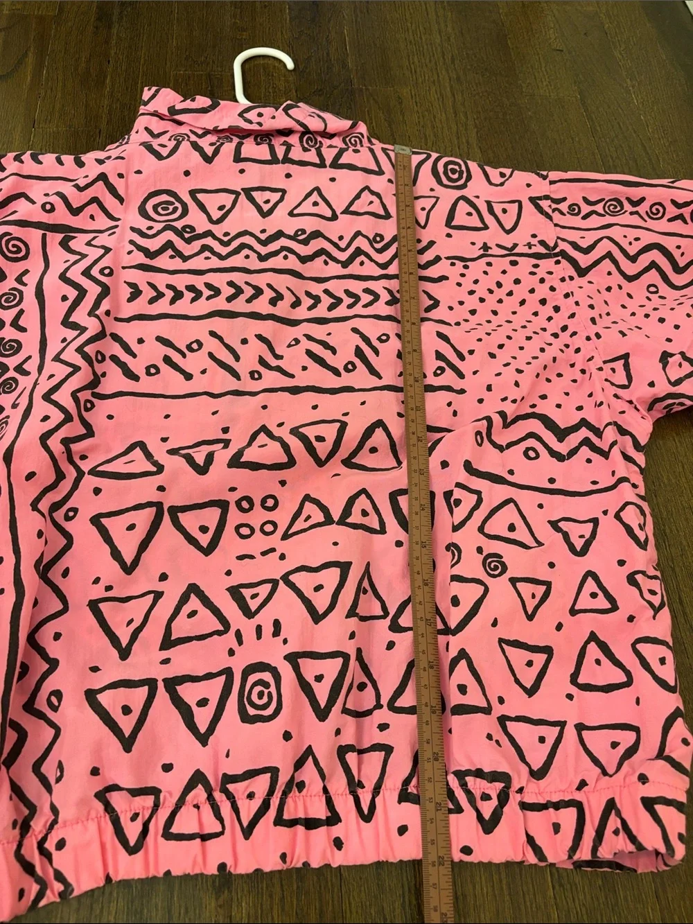 OP vintage 80s Neon Pink & Black Patterned Half-Zip Light Weight Jacket - Picture 8 of 10